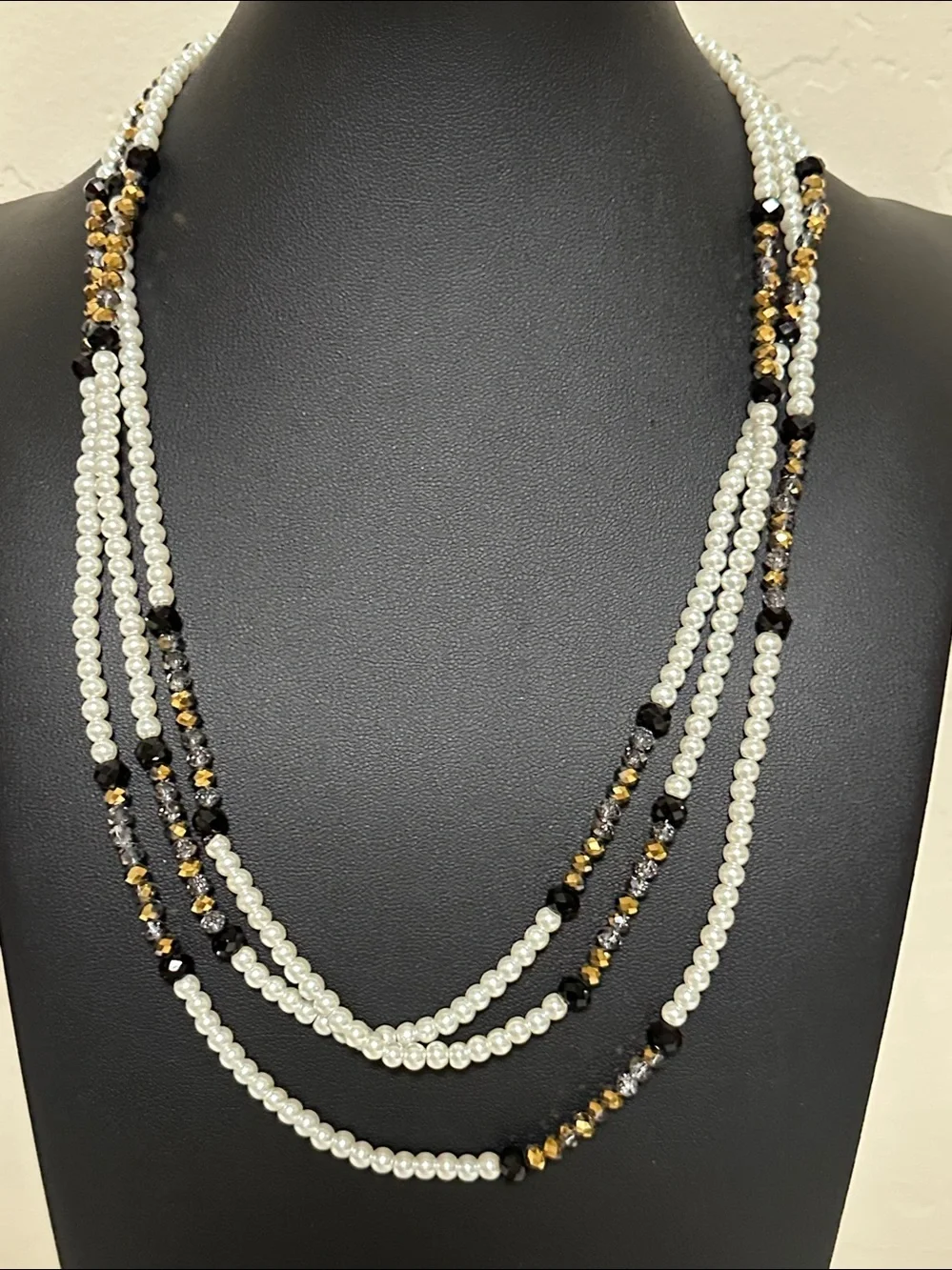 Dillards Faux Pearl & Crystal Continuous Strand Necklace